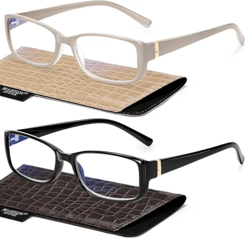 Madison Avenue Paquete de 2 Gafas de Lectura Clásicas con Bloqueo de Luz Azul para Mujeres, Vintage Anti Reflejo/Fatiga Ocular Lectores de