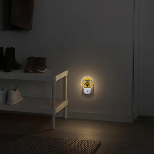 Miniatura 2 de Lámpara de Luz Nocturna LED Redonda con Sensor de Anochecer a Amanecer, Vidrio Emplomado Circular 3D con Luz Nocturna de Abejorro que se Enchufa a