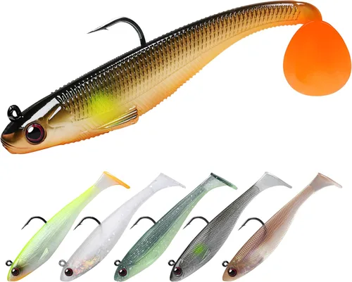 Miniatura 9 de TRUSCEND Shadtale Easy Catch Soft Fishing Lures with BKK Hooks - Trembly Sinking and Vibrating Swim for More Bites, Pre-Rigged Swimbaits for Bass