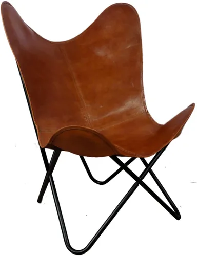 Miniatura 4 de Silla de mariposa de cuero marrón de color bronceado, silla de mariposa hecha a mano, marco plegable con recubrimiento en polvo