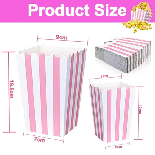 Miniatura 2 de 40 cajas de papel rosa para palomitas de maíz, bolsas de palomitas de maíz rosas con rayas blancas, cajas de palomitas de maíz para fiestas