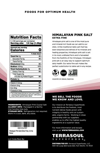 Miniatura 2 de Terrasoul Superfoods - Sal rosa del Himalaya, 2.5 libras - Grano extra fino Minerales traza