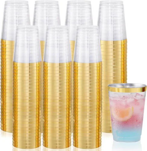 supernal 200 piezas de vasos de plástico dorados, vasos de plástico duro de 10 onzas para fiestas, vasos desechables para picnics, barbacoas, viajes