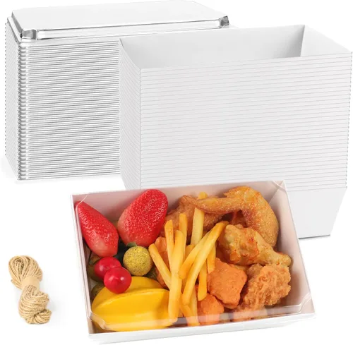 Miniatura 16 de Cajas de charcutería de 7 x 5 pulgadas con tapas transparentes, paquete de 50 recipientes desechables para alimentos, cajas grandes de papel