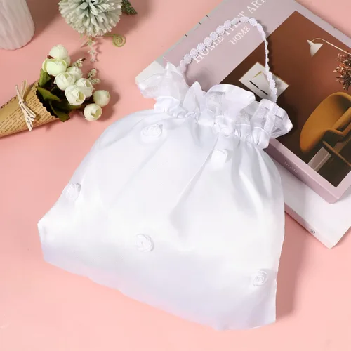 Miniatura 8 de NOLITOY Bolsa de dinero de boda nupcial de satén para adolescente Dama de honor de novia blanca con flores de satén decoradas bolso para baile