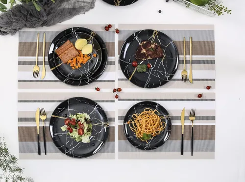 Miniatura 8 de Juego de vajilla de melamina – 12 piezas de platos y cuencos, ideal para fiestas en interiores y exteriores, sin BPA, apto para lavavajillas