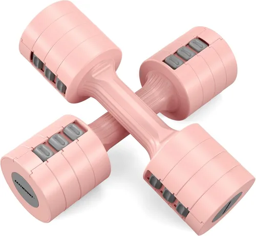 Miniatura 10 de EAST MOUNT Juego de 2 mancuernas ajustables de 5 libras, peso libre total de 10 libras, peso libre 6 en 1, pesas de mano para mujer, para el hogar