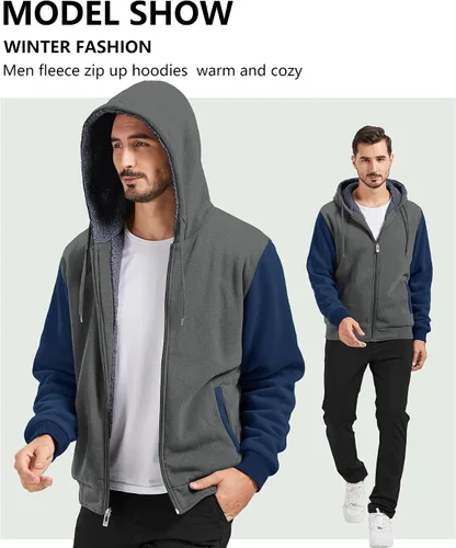 Miniatura 32 de GEEK LIGHTING Sudadera con capucha y cremallera para hombre, forro polar, chaqueta gruesa con capucha para invierno, cálida sudadera atlética