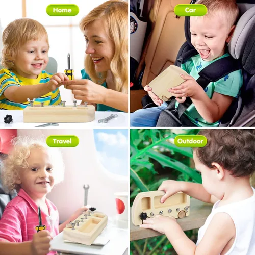 Miniatura 5 de TOY Life Juego de tablero de destornillador Montessori de madera para niños pequeños y niños de 3, 4, 5 años, juguetes sensoriales de autobús