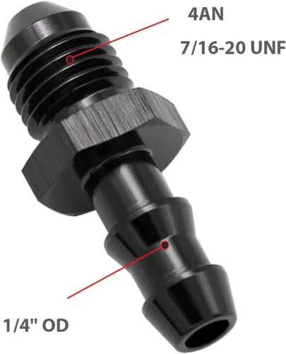 Miniatura 2 de Negro recto aluminio 4AN macho Flare a 1/4 "(6.3mm) Barb Push Hose Barb Fitting Adapter