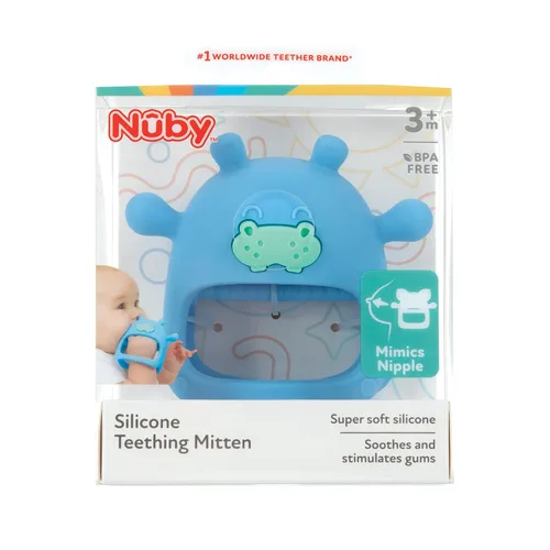 Miniatura 6 de Nuby Manopla de dentición de muñeca de silicona - Anillo de dentición para bebé - 3+ meses - Hipopótamo