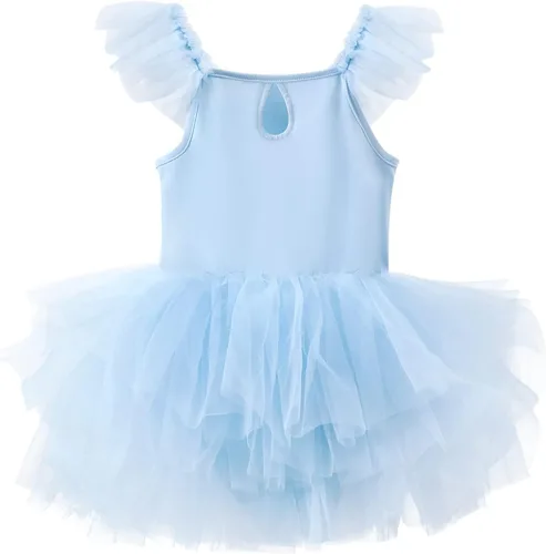 Miniatura 2 de Vestidos tutú de baile para niñas, con mangas con volantes, entrepierna a presión, leotardos de ballet