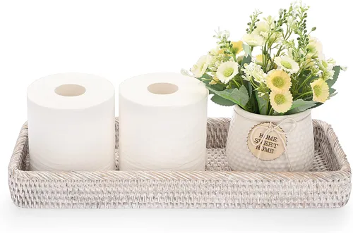Miniatura 10 de Sumnacon Bandeja de Mimbre para Tocador de Baño de 16 Pulgadas - Bandeja Decorativa de Mimbre para Tanque de Inodoro para Toalla de Mano de Papel