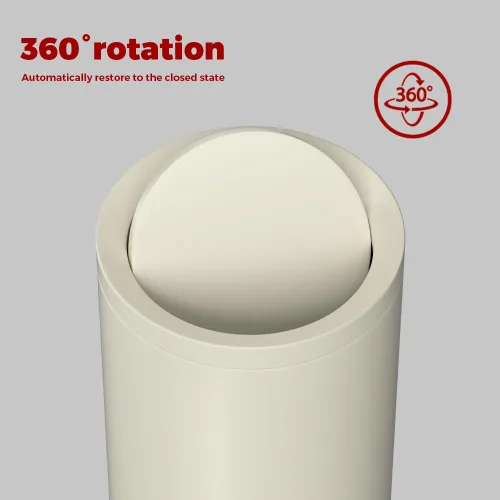 Miniatura 3 de Cubo de basura de metal blanco hueso de 2.6 galones con tapa, doble cubo, tapa oscilante, cesta de basura redonda para baño, dormitorio, oficina