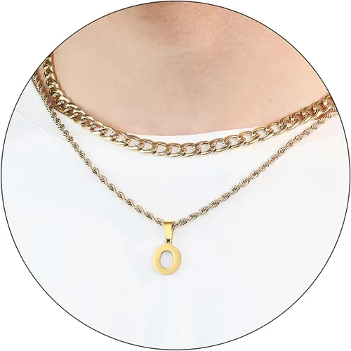 Miniatura 66 de SENRAN Collar con inicial en capas de la A a la Z para hombre, cadena de cuerda torcida de acero inoxidable de 18 a 20 pulgadas, dije de letra