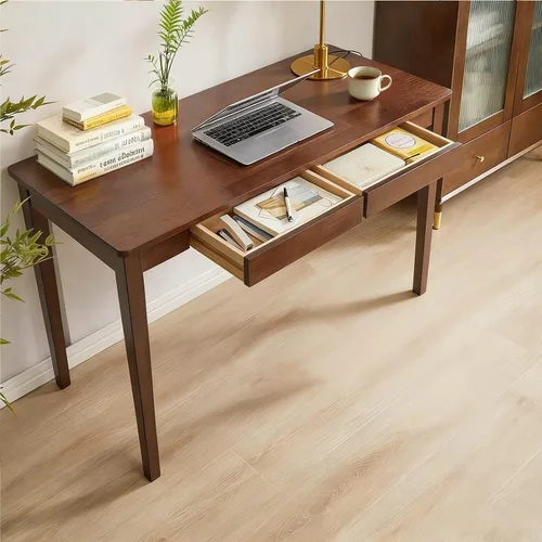 Miniatura 11 de Escritorio de madera maciza, escritorio de madera de roble de 40 pulgadas con cajones, escritorio pequeño moderno de mediados de siglo con cajones