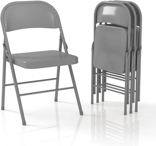 Miniatura 7 de Sillas plegables de metal con marco de acero con doble bisagra para oficina, cocina, comedor, boda, patio y jardín, sin montaje, juego de 4