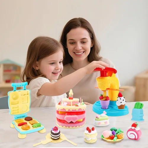 Miniatura 6 de Crelloci Juego de 4 en 1 de plastilina de colores para cocina, máquina de creación de helado, fideos, hamburguesas y pastel, juguetes de modelado