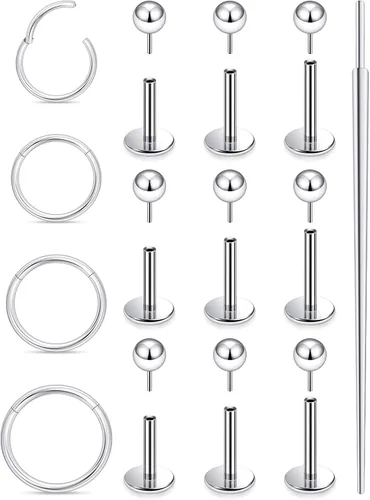 Miniatura 8 de Aretes de nariz de acero quirúrgico 316L, 20G, 18G y 16G, sin rosca, aretes de lóbulo para cartílago, cartílago, oreja, labio, piercing para mujeres