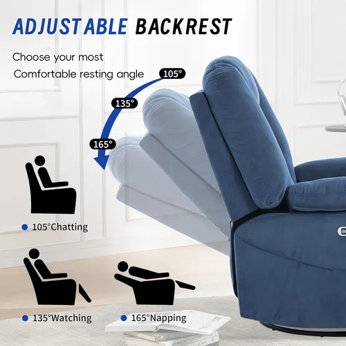 Miniatura 4 de Silla Reclinable Giratoria Eléctrica para Adultos, Sillas Reclinables Mecedoras con Masaje y Calor para Sala de Estar, Silla de Sofá Reclinable