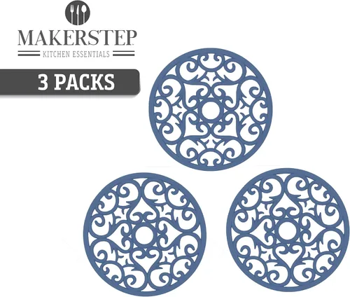 Miniatura 2 de Makerstep Juego de 3 salvamanteles de silicona con diseño de corazón, almohadillas calientes para encimera y mesa. Antideslizante, platos para Azul