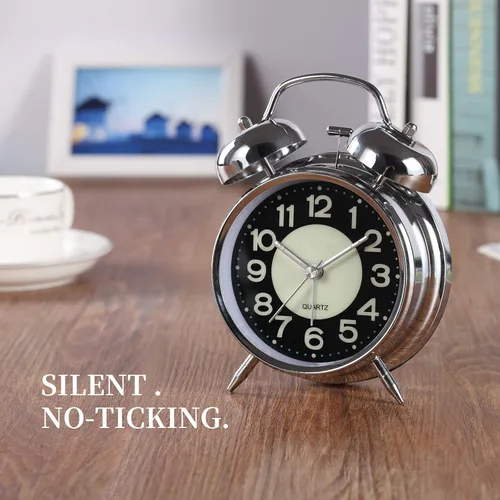 Miniatura 4 de Reloj despertador súper fuerte para personas que duermen pesadas, reloj despertador de campana doble de 4 pulgadas con luz de fondo, funciona