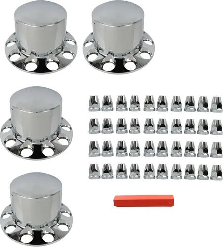 Miniatura 9 de Silscvtt - Juego completo de cubierta de cubo para semicamiones cromados, cubierta de eje de rueda, tapas centrales con tuercas de rueda