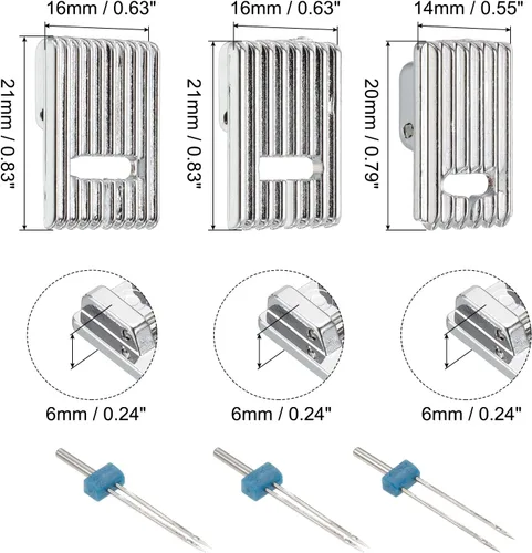 Miniatura 2 de HARFINGTON Máquina de coser doble aguja doble estiramiento con 3 piezas de ranura para máquina de coser doméstica, 1 juego (paquete de 6)