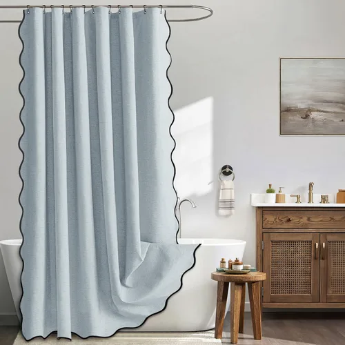 Miniatura 32 de MIULEE Cortina de ducha festoneada de lino texturizado con 12 ganchos de metal, bonita cortina de ducha de tela gruesa resistente, lavable, Negro