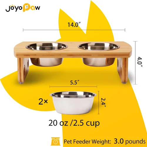 Miniatura 2 de Cuencos elevados para perros, cuenco elevado de bambú para perros y gatos pequeños, con 2 cuencos de acero inoxidable