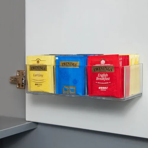 Organizador de Bolsitas de Té con Capacidad para hasta 60 Bolsitas de Té, Té con 3 Compartimentos, Caja de Té de Montaje Adhesivo en Pared,
