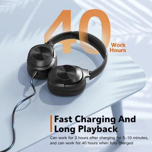 Miniatura 5 de Auriculares con cancelación activa de ruido, auriculares Bluetooth inalámbricos, micrófono integrado, 40 horas de reproducción, auriculares