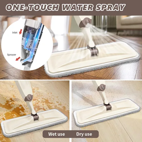 Miniatura 2 de HOMTOYOU - Trapeador húmedo para limpieza de suelos: mopa rociadora para pisos multisuperficie Wet Dry Use, 4 Pcs Microfiber Washable Pads, 400+ML