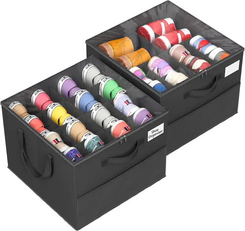 Miniatura 11 de NestOrganix Paquete de 2 organizadores de zapatos para armario, contenedores de almacenamiento grandes para zapatos, organizador plegable