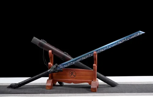 Miniatura 9 de Espada de lobo hecha a mano Cool Blue Carbon Steel Chinese Tang Dao con cinturón