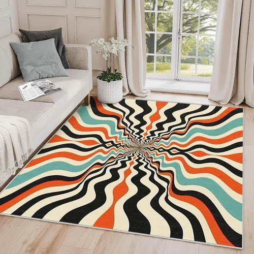 Miniatura 10 de Alfombras abstractas para sala de estar 8x10 - Alfombra abstracta, alfombra de 4x6, alfombra de área geométrica multicolor de estilo pop art