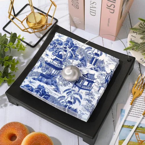 Miniatura 3 de 80 servilletas de papel desechables de cóctel toscano, servilletas de papel azul y blanco para bebidas para el hogar, fiesta, suministros de mesa