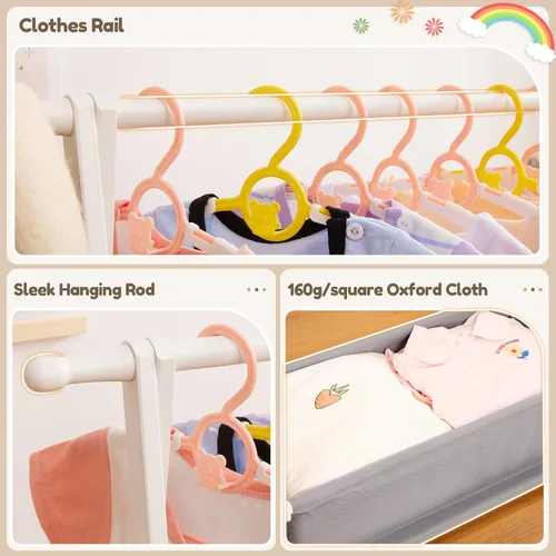 Miniatura 5 de Cozivolife Perchero de ropa para niños con caja de almacenamiento, soporte para vestir, soporte para ropa infantil con varillas para colgar, pequeño