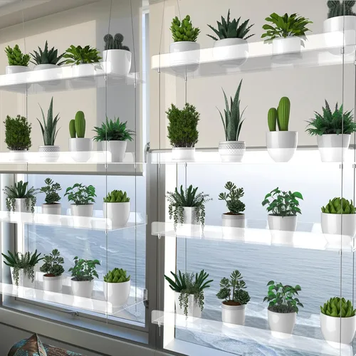 Miniatura 7 de Estantes transparentes colgantes de 2 niveles para plantas en ventanas, estante acrílico de ventana y pared para plantas para cocina, jardines