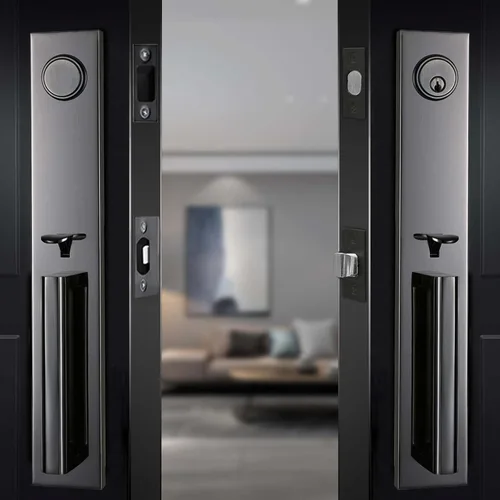 Juego de cerradura de puerta doble para puerta delantera, para diestros y zurdos, con cerrojo y palanca, resistente, color negro peltre (utilizado,