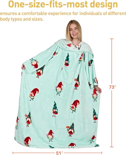 Miniatura 7 de Catalonia Manta con estampado navideño con mangas y bolsillo, acogedora manta de forro polar suave de visón, manta de microfelpa para mujeres y Elfo