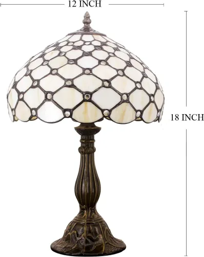 Miniatura 7 de WERFACTORY Tiffany - Lámpara de mesa con cuentas de cristal de color ámbar, lámpara de mesa de escritorio, luz de lectura de 12 x 12 x 18 pulgadas
