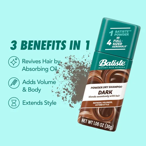 Miniatura 7 de Batiste Champú seco en polvo, absorbente de aceite, sin aerosol, se mezcla sin problemas para cabello oscuro, actualización instantánea del cabello