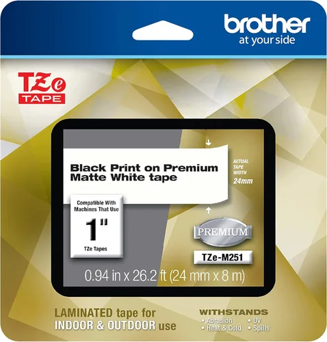 Miniatura 45 de Brother P-touch TZE-S951 - Cinta adhesiva laminada extra resistente de 1 pulgada (24 mm) de ancho, negro sobre plateado mate, laminada