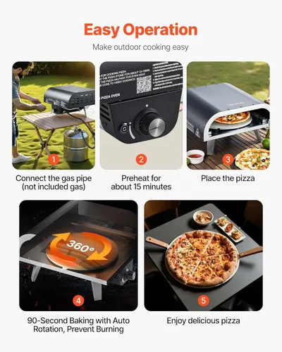 Miniatura 7 de VEVOR Horno de Pizza de Propano para Exteriores, Hornos de Pizza de Gas Propano de Rotación Automática de 12 pulgadas, Cocinador de Pizza Portátil