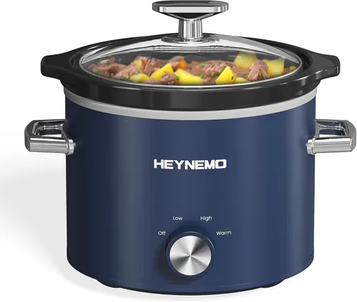Miniatura 10 de HEYNEMO Olla de cocción lenta pequeña de 2 cuartos de galón, 3 temperaturas ajustables, olla de cerámica mejorada, fácil limpieza, reducción