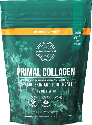 Miniatura 9 de Primal Harvest Polvo de Colágeno para Mujeres u Hombres Primal Harvest Péptidos de Colágeno en Polvo Tipo I y III, 10 Oz Polvo de Proteína