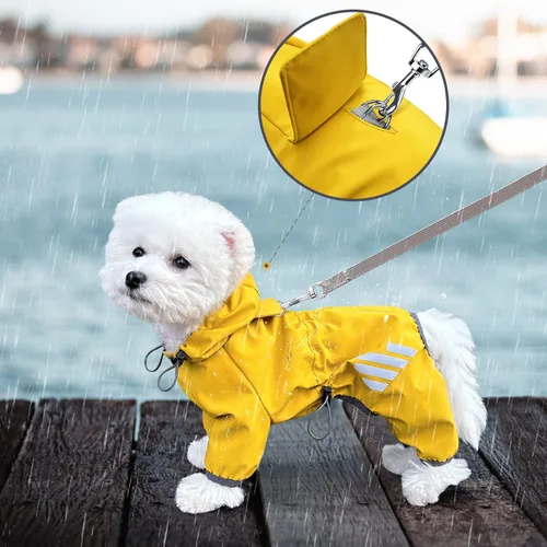 Miniatura 5 de Chubasquero para Perro, Chaqueta de Lluvia Impermeable para Perro con Capucha, Abrigo de Lluvia con Agujero para Correa, Correa Reflectante
