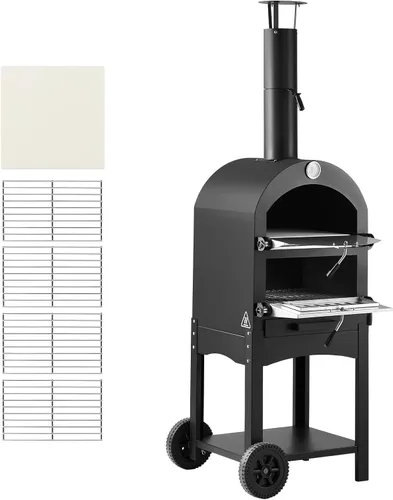 Miniatura 11 de VEVOR Horno de pizza de combustible dual para exteriores, horno de pizza de propano y pellets de madera con rotación automática de 12 pulgadas