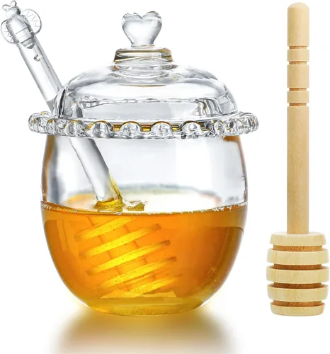 Miniatura 13 de kanpura Tarro de Miel con Cucharón y Tapa Frasco de Miel de Vidrio con Cucharón Boca Ancha Contenedores de Miel Herméticos Dispensador de Jarabe